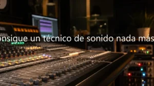 Mesa de mezclas en estudio de grabación profesional mostrando el entorno laboral de un técnico de sonido de FP.
