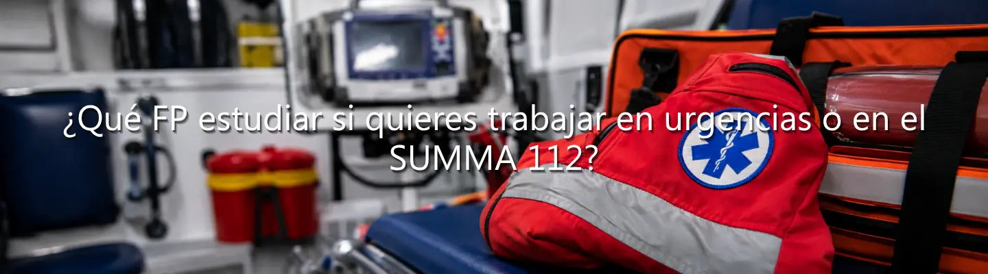 Alternativo: Mochila de emergencias en ambulancia con texto sobre qué FP estudiar para urgencias.