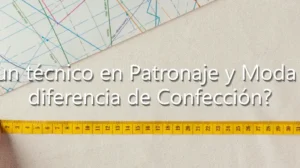 Manos midiendo tela con cinta amarilla junto a patrones y tijeras, ilustrando el patronaje y confección.